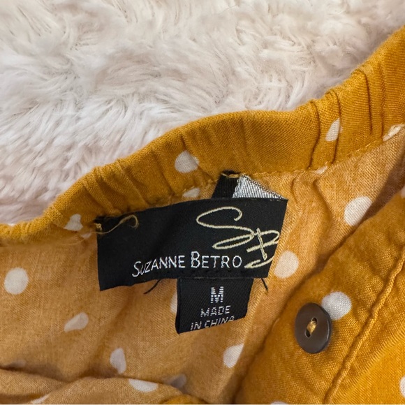 Charming Mustard Polka Dot Dress Suzanne Betro size medium button up - Picture 3 of 3